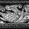 Фрагмент лобовой доски с изображением русалки.